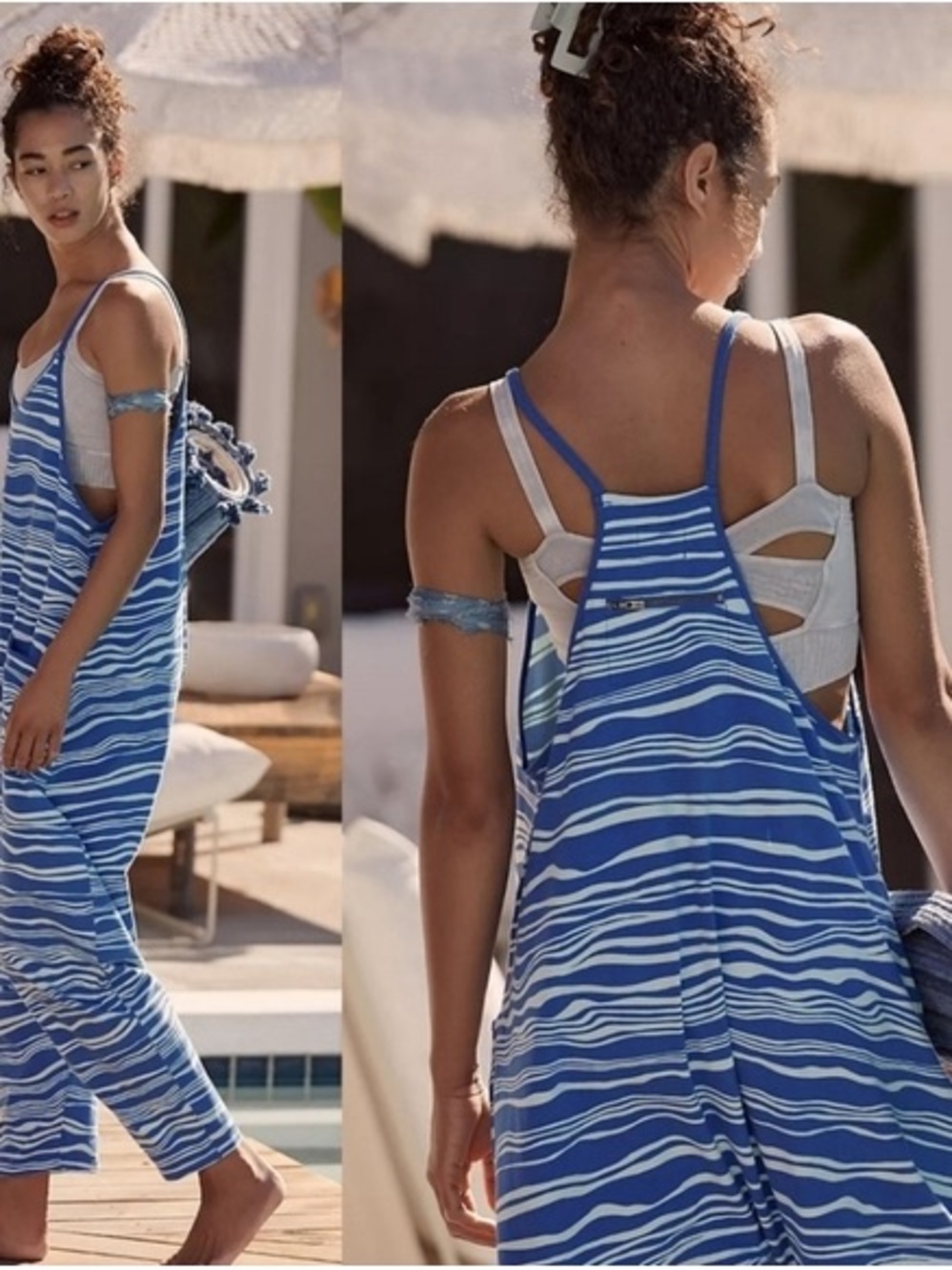 Free People Movement Hot Shot Blue and White Striped Jumpsuit Size XS